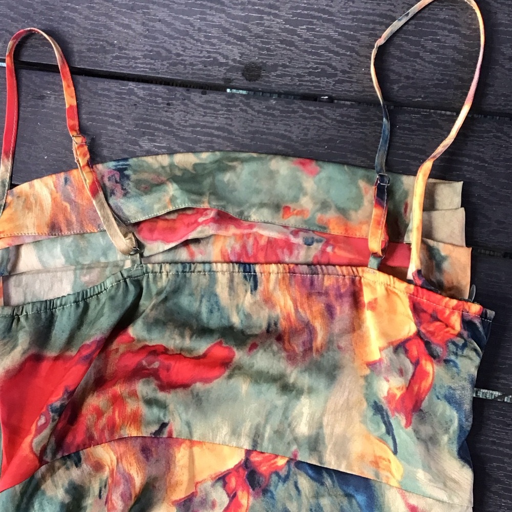 Micas Watercolor Print Ruched Drawstring Multi Color Mini Slip Dress - Picture 7 of 16